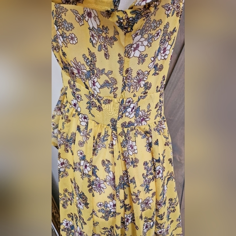 Meghan Los Angeles Yellow Floral High Low Duster Button Front Maxi Top. Med - Picture 10 of 16